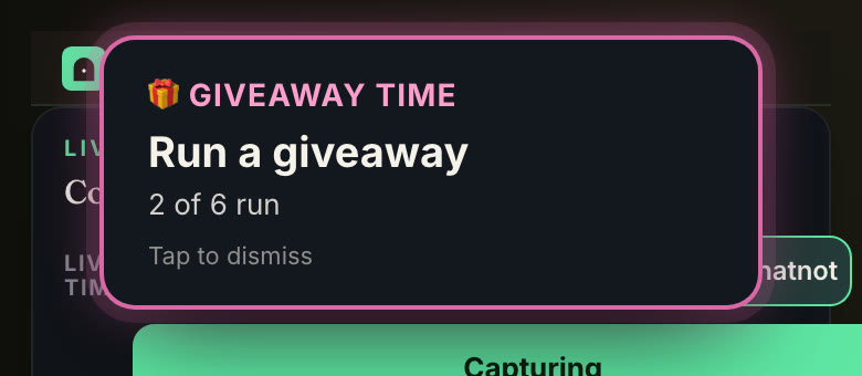 Giveaway time reminder card.