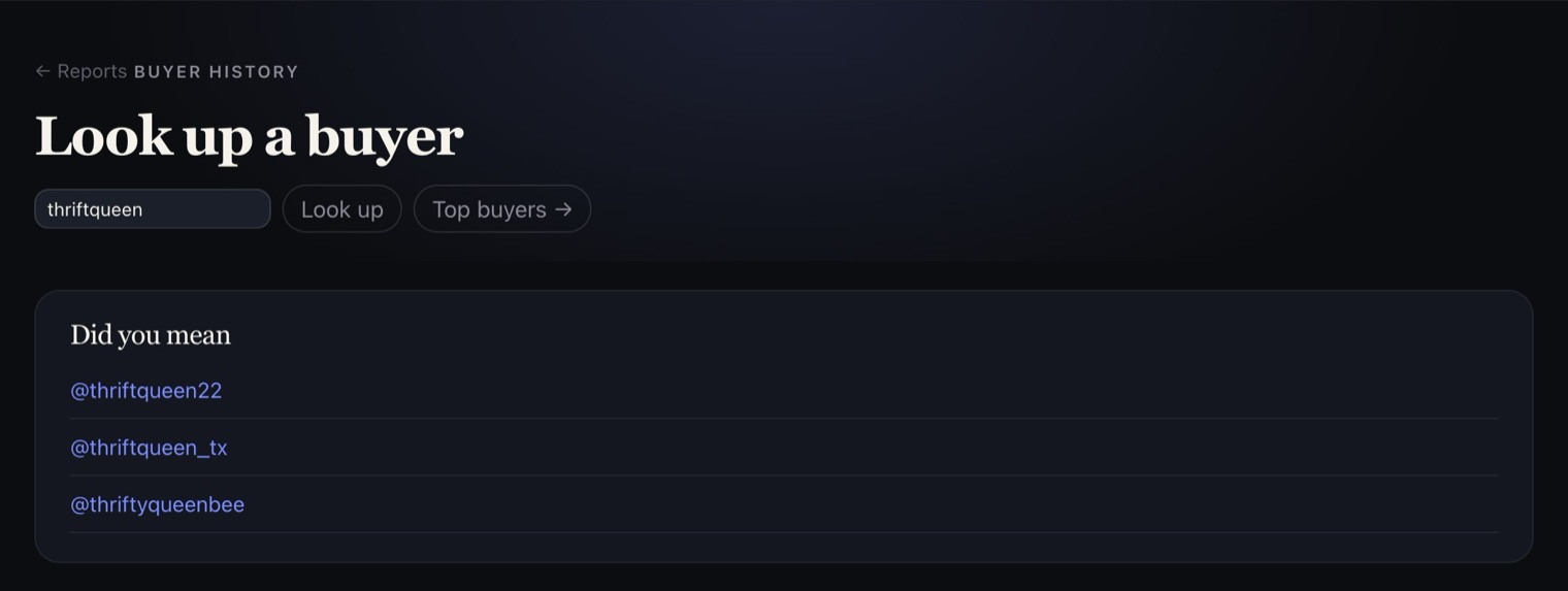 Searching a partial username shows Did you mean with three close matches.