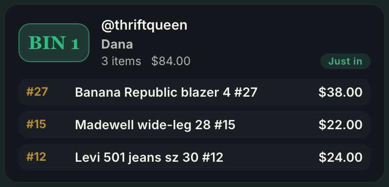 A buyer keeps the same bin number all show.