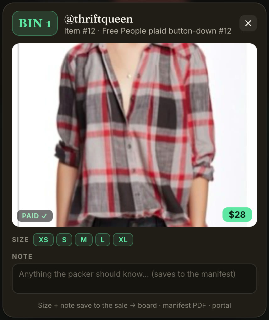 A sale in Backstage with its screenshot, buyer, bin and price.
