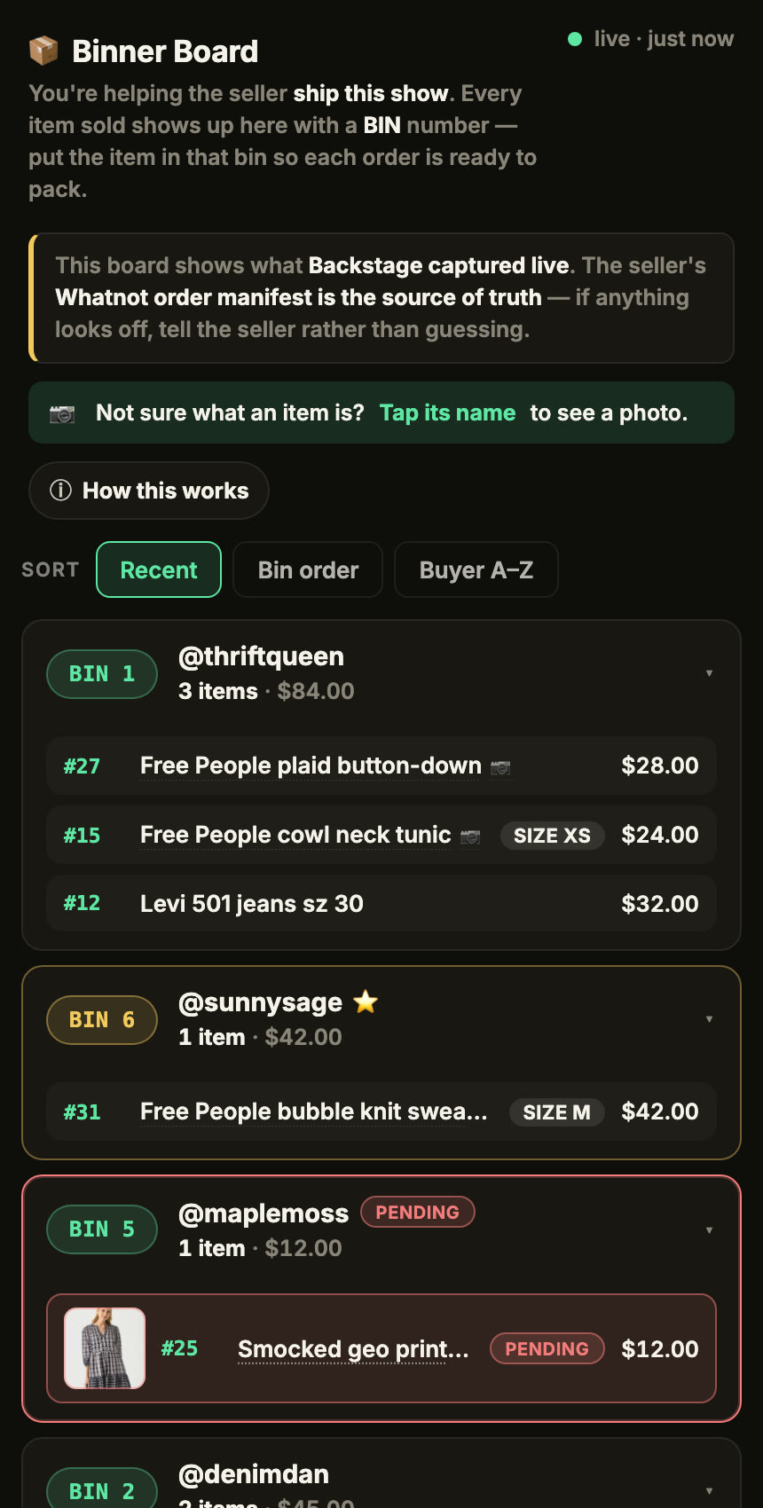 The live link your packer opens on their phone.